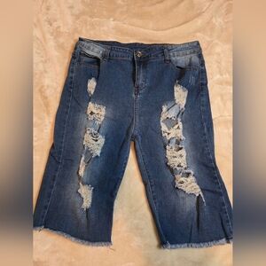 Distressed Denim Shorts Knee Length